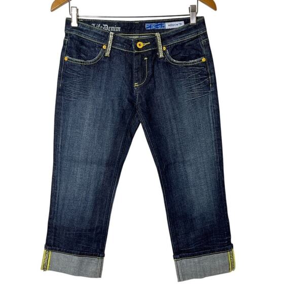 Azzure Womens The Perfect Fit Capri Jeans 26 Dark Wash Embellished Beaded Cuffed - Picture 1 of 8